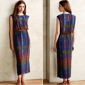 Anthropologie Plaid Multicolor Sleeveless Midi Dress
